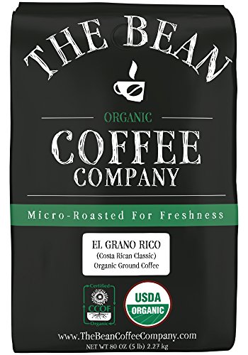 The Bean Coffee Company, El Grano Ricco (Costa Rican Classic) Organic Ground  Coffee, 5-Pound Bags