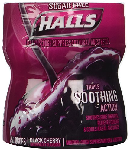 Halls Sugar Free Triple Soothing Action Drops, Black Cherry, 4 Count