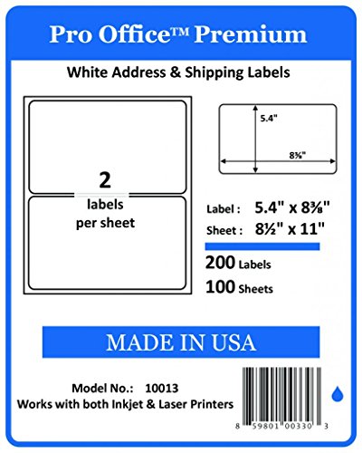 Pro Office Premium 200 Round Corner Blank Half Page Self Adhesive Shipping Labels for Laser Printers & Ink Jet Printers Made In USA White 5.5 X 8.5 200 Pack