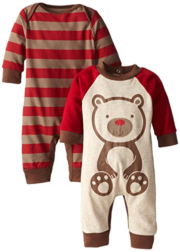 Gerber Baby-Boys Newborn 2-Piece Long Sleeve Coverall Set- Bear, Red, 12 Months