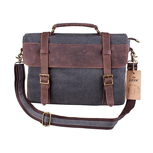 S-ZONE Vintage Canvas Leather Messenger traveling Briefcase Shoulder Laptop Bag