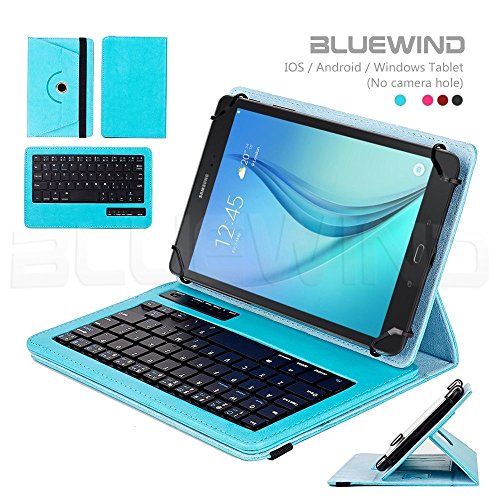 Blue Wind Universal 7-8 Inch 360 Degree Rotatable Tablet Portfolio Leather Case W/ Detachable Bluetooth Keyboard for Samsung Galaxy Tab S2 8.0 T715 / Note 8.0 / Tab 2 7.0 / Tab 3 7.0 / Tab 4 7.0 / Tab 3 Lite 7 / Tab 3 8.0 / Tab 4 8.0 / Tab Pro 8.4 / Tab S 8.4 / Tab A 8.0 / Acer A1-810 / W3-810 / iPad Mini / New iPad Mini Retina Display / Asus Memo Pad HD 7 / Dell Venue 8 Pro / Nexus 7 / Nexus 7 HD Support Android / IOS / Windows Systems - Blue