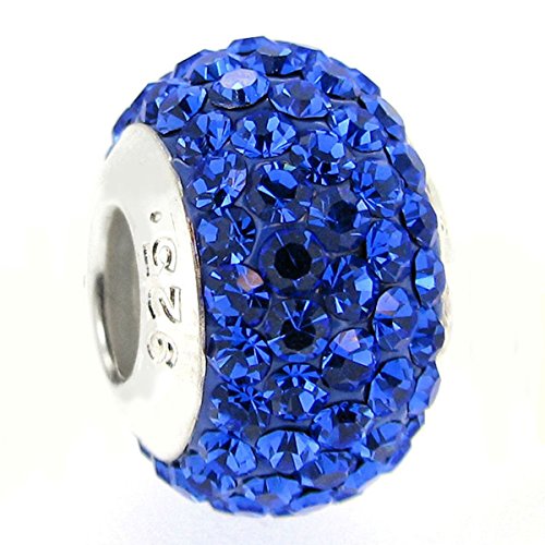 Sterling Silver Simulated September Birthstone Round Blue Crystal European Style Bead Charm