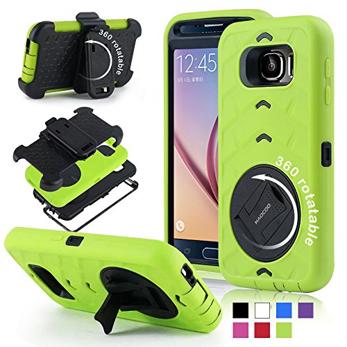 Galaxy S6 Case, Honeycase Military Extreme-Duty Shockproof Rugged Hybrid Armor Case Cover With Belt Clip Holster Rotating Kickstand and Screen Protector for Samsung Galaxy S6 (Finder- Apple Green)