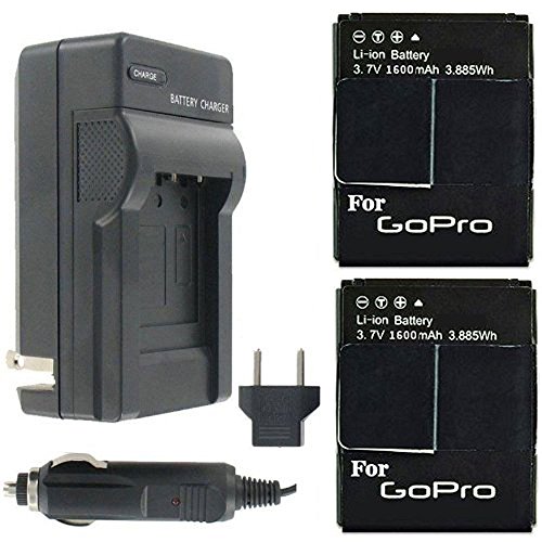 2 Rechargeable Replacement Battery Pack and Charger for GoPro HD HERO3+, HERO3 and GoPro AHDBT-201, AHDBT-301, AHDBT-302 3.7V 1600 mAh
