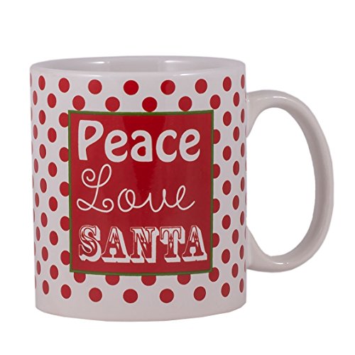 Peace Love Santa White with Red Polka Dots 20 Oz. Ceramic Mug