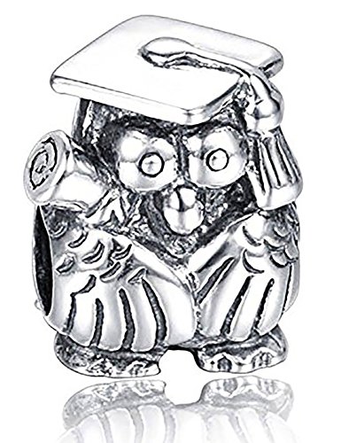 Graduation Owl Charm Bead with Scroll - Sterling Silver 925 - Gift boxed