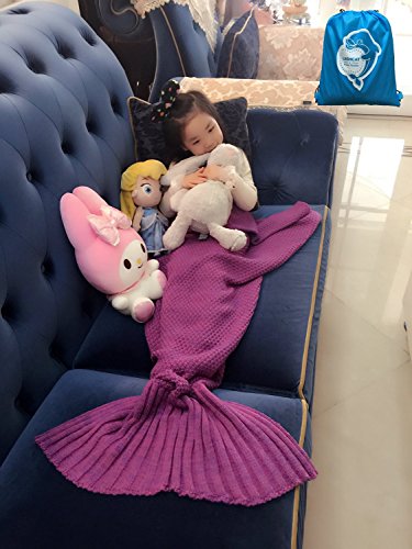 LAGHCAT Mermaid Tail Blanket knit crochet and Mermaid Blanket for Child, Sleeping Blankets(56x28) Purple