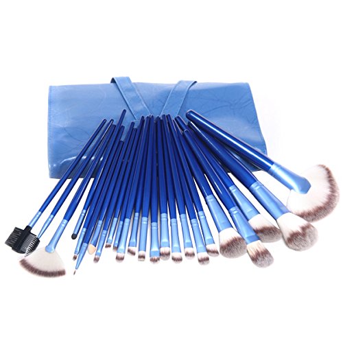 MeGooDo Superior Professional Soft Cosmetic Makeup Brush Set Pouch Bag Case (24pcs blue)