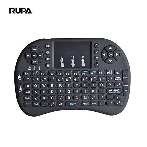 RUPA I8 Mini Airfly Mouse Keyboard Portable Wireless 2.4Ghz Keyboard Remote Control With Mouse Touchpad for TV Box/Pc/Laptop/Smart TV/Media Player (Black)