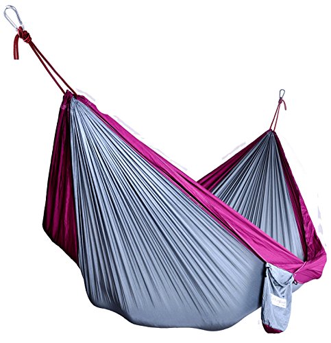 CUTEQUEEN TRADING Double Nest Ultralight Portable Outfitters Parachute Nylon Fabric Hammock For Travel Camping,Backpacking,Kayaking,Color: Grey/Purple