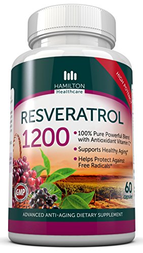 Resveratrol Maximum Strength 1200mg with Green Tea, Acai, Grape Seed Extract, and Antioxidant Vitamin C - 60 Veggie Capsules By Hamilton Healthcare