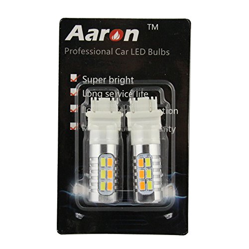 2Pcs Aaron 3157 Switchback 22 SMD 5630 Amber / White LED Light Bulb for Turn Signals Brake Tail Light (Turn signals: Amber-White-Amber-White)