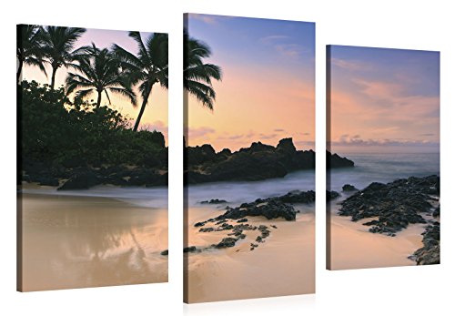 Stretched Canvas Print - HAWAII BEACH SUNSET Large Wall Art e6915 Size: 52W x 36H