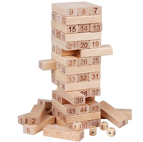 Lewo Blocks Game Tumbling Tower Numbers Toys 54-Pieces Wooden Building Set