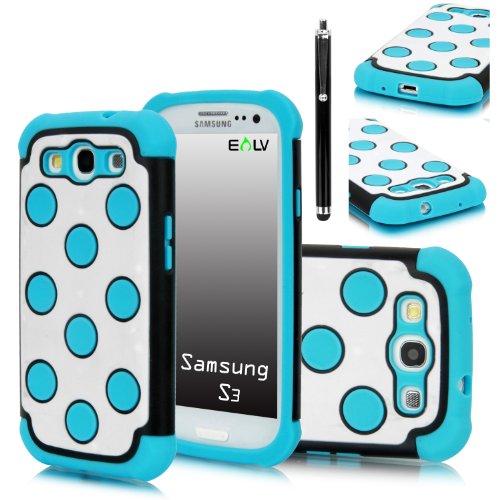 E-LV Hybrid Domino Polka Dot Armor Defender Case Combo for Samsung Galaxy S3 III (all carriers) I9300 with 1 Screen Protector, 1 Black Stylus and E-LV Microfiber Sticker Digital Cleaner