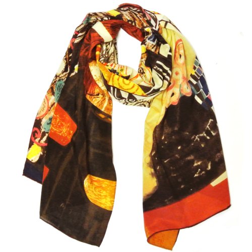 Wrapables Luxurious 100% Charmeuse Silk Long Scarf with Hand Rolled Edges, Gustav Klimt's Judith II