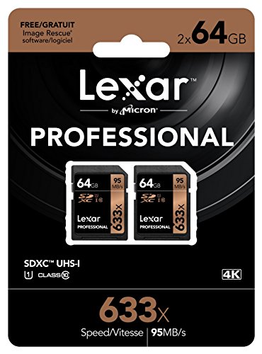 Lexar Professional 633x 64GB SDXC UHS-I Card w/Image Rescue 5 Software - LSD64GCB1NL6332 (2 Pack)