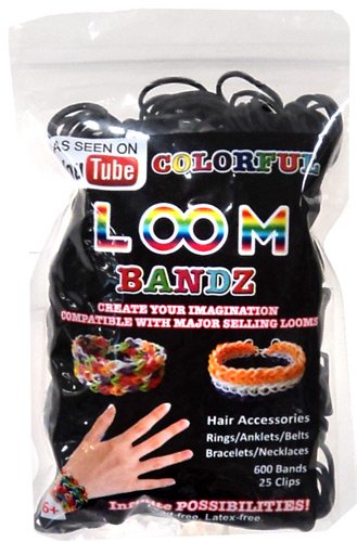 New Loom Bandz - For Rubber Band Bracelets - Refill Pack of 600 Pieces & 25 Clips!! - Black - 100% Compatible with Rainbow Looms