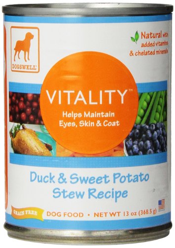Dogswell Vitality for Dogs, Duck & Sweet Potato Stew Recipe, 13-Ounce Cans (Pack of 12)