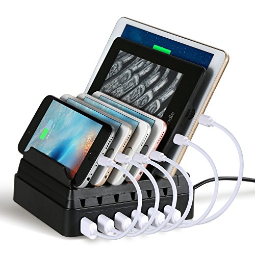 6-Port Charging Station, EReach 8A/ 44W 6 Fast USB Ports Desktop Charging Station with Cord Organizer Direct Charing for Smartphones and Tablets