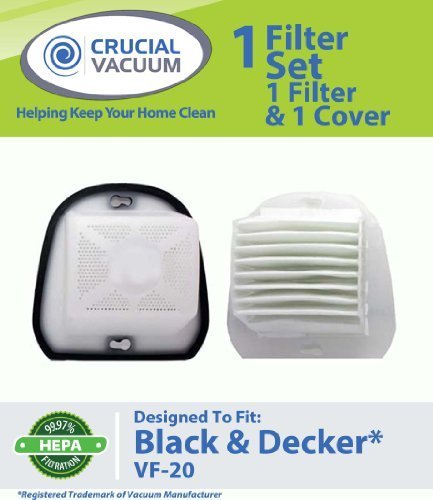 Black & Decker VF20 WASHABLE, REUSABLE VF20 DustBuster Filter Plus Cover; Compare With Black & Decker Vacuum Part # VF20, VF-20, 499739-00, 49973900; Designed & Engineered by Crucial Vacuum