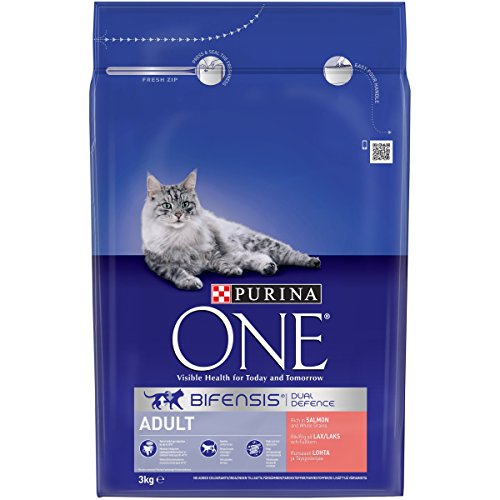 Purina One Adult Complete Dry Cat Food with Rich in Salmon and Wholegrains, 3KG