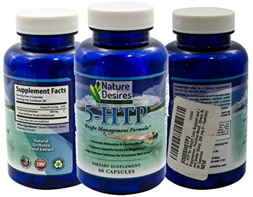 Nature Desires 5-HTP Weight Management Formula :: Natural Griffonia Seed Extract :: Best for Relaxation :: Mood :: Appetite Control :: Better Sleep :: Emotional Well-being :: Fat Loss :: 60 count 5htp 200mg Capsules