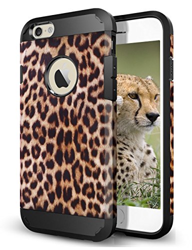 iPhone 6 Case, ELOVEN Ultra Slim Exact Fit Hybrid Dual Layer Shockproof Colorful Picture Design Soft TPU & Hard PC Bumper Protective Armor Case Cover for Apple iPhone 6 6S 4.7 inch - Leopard