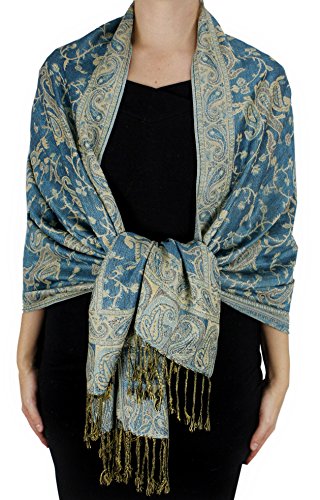 Peach Couture Turquoise Double Layer Reversible Paisley Pashmina Shawl Wrap Scarf