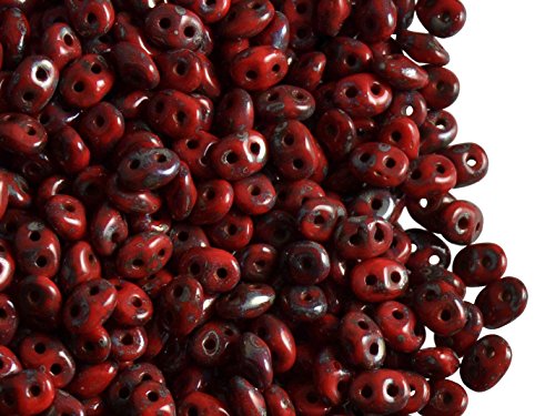 20gram Czech Two-Hole Seed Beads SuperDuo 2.5x5mm Coral Picasso Luster