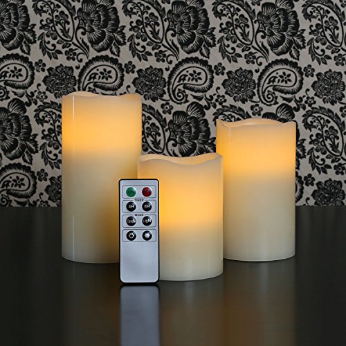 Variety Set of 3 Melted Edge Flameless Wax Pillar Candles with Remote Control