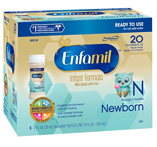 Enfamil Newborn Infant Formula, Plastic Nursette Bottles, 2 Ounce (48 Count) (Packaging May Vary)