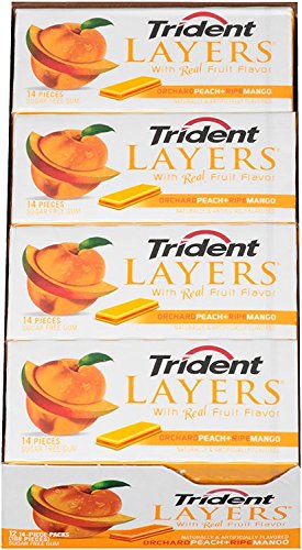 Trident Layers Sugar Free Gum (Orchard Peach & Ripe Mango, 14-Piece, 12-Pack)