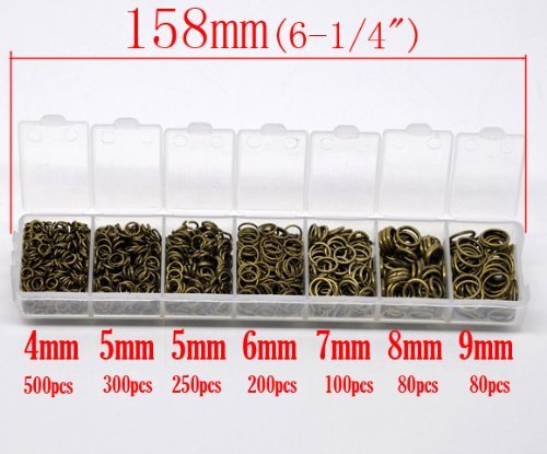 AlphaAcc 1510 Antique Bronzed Jump Rings 4mm to 9mm with Plastic Container