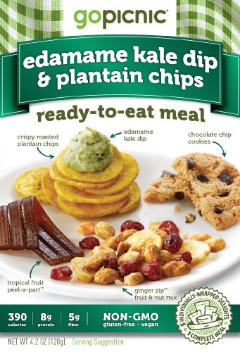 GoPicnic Gold Star Premium Ready-to-Eat Meals Edamame Kale Dip and Plantain Chips, 4.2 Ounce