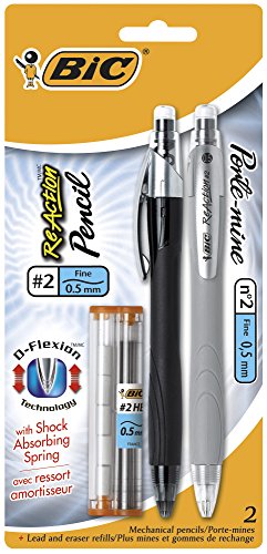 BIC ReAction Mechanical Pencil, Fine Point 0.5 mm, 2 Pack, Lead and Eraser Refills (MCPFP21)