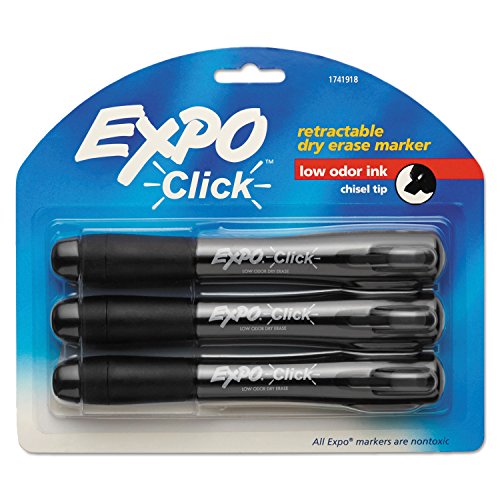 EXPO 1741918 - Click Dry Erase Markers, Chisel Tip, Black, 3 per Pack-SAN1741918
