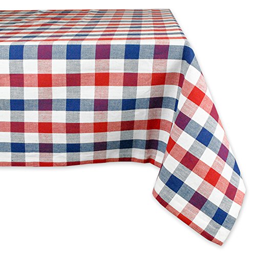 DII 100% Cotton, Machine Washable, Dinner, Summer & Picnic Tablecloth, 60 x 84, Red, White and Blue Check, Seats 6 to 8 People