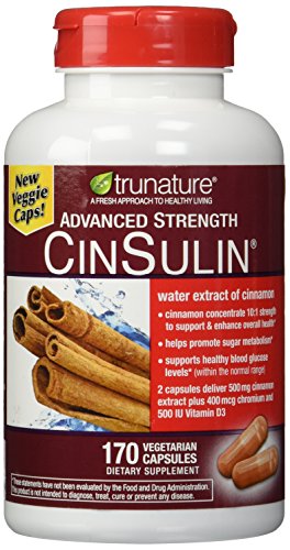 Trunature Advanced Strength Cinsulin Cinnamon, Chromium Picolinate, Vitamin D3 Cinnamon 500 Mg, Chromium Picolinate, 400 Mcg, Vitamin D3, 500 IU , 170 Capsules