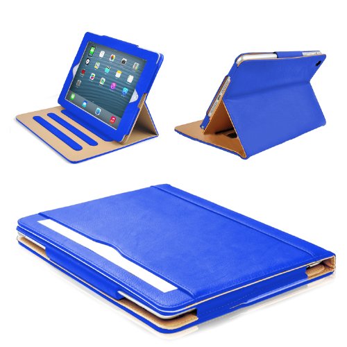 MOFRED® Blue & Tan Apple iPad Air 2 (Launched Oct. 2014) Leather Case-MOFRED®- Executive Multi Function Leather Standby Case for Apple New iPad Air 2 with Built-in magnet for Sleep & Awake Feature -- Independently Voted by The Daily Telegraph as #1 iPad Air 2 Case!