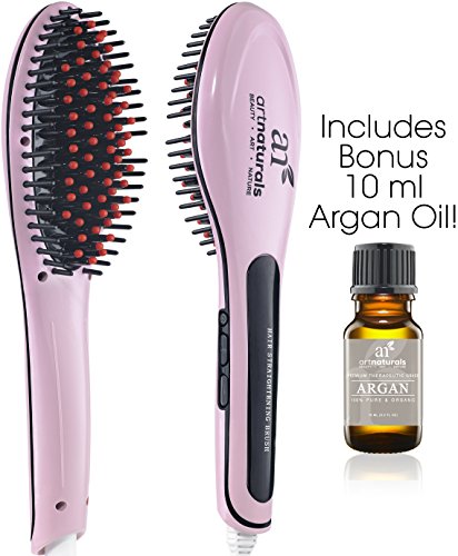 Art Naturals Hair Straightener Brush With Bonus Argan Oil 10ml - Best Ceramic, Anti Static, Electric Heating Detangling Hair Brush (2016 Edition)I