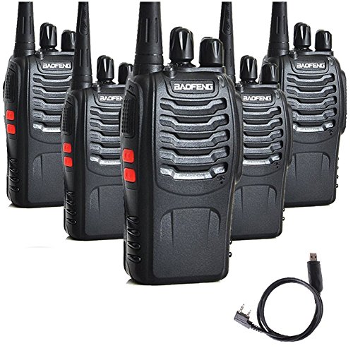 Tenq® Baofeng Bf-888s UHF 400-470mhz 16ch Ctcss/dcs with Earpiece Hand Held Mobile Amateur Radio Walkie Talkie 2 Way Radio Long Range Black 5 Pack and USB Programming Cable