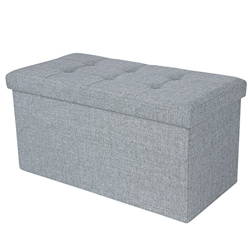 Songmics Linen Fabric Folding Storage Ottoman Bench Versatile Space-saving Light gray 29.9 x 15 x 15 LSF47G