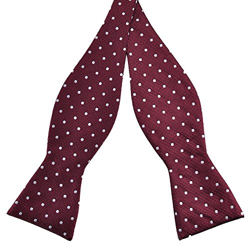 PenSee Mens Self Bow Tie Burgundy & White Dot Woven Silk Bow Ties