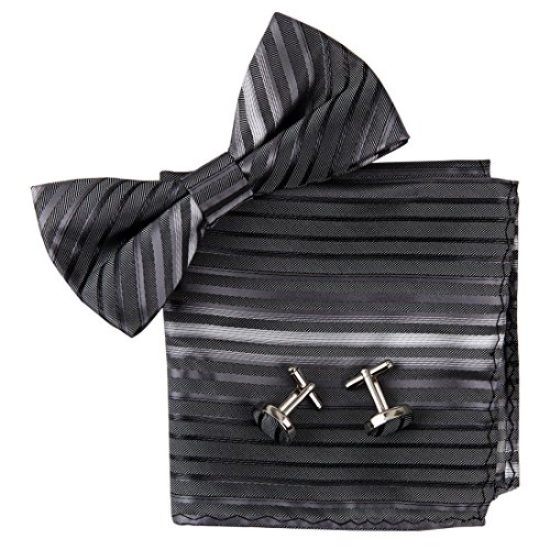 EBC1A32 Gift For Him Stripes Silk Pre-tied Bow Tie Cufflinks Hanky By Epoint