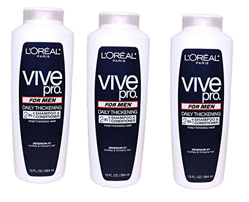 L'Oreal Paris Vive Pro for Men 2-in-1 Daily Thickening Shampoo and Conditioner, Fine/Thinning Hair, 13-Fluid Ounce,3-pack
