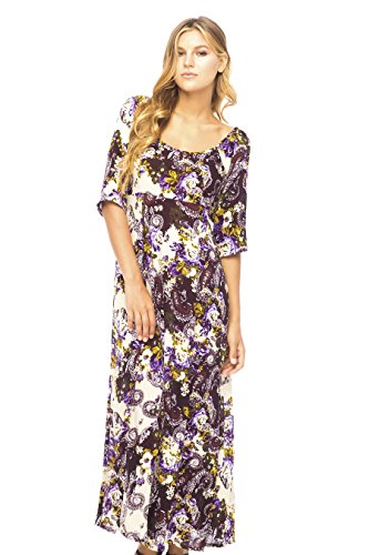 Back From Bali Womens Floral Maxi Dress Sleeves Long Loose Empire Waist Casual