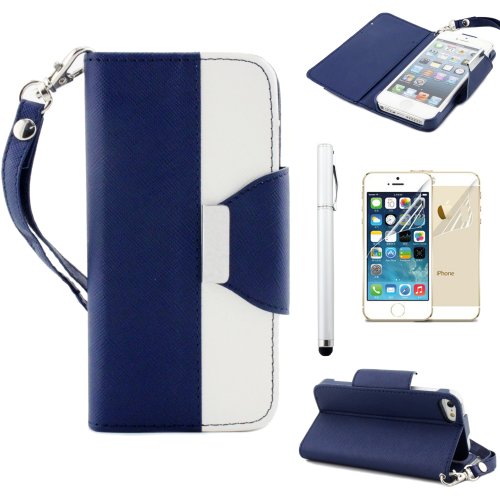 iPhone SE Case, Ruban - [Wallet S] Stand Feature [Navy Blue/White] Premium Wallet Case with STAND Flip Cover for iPhone 5 / 5s / iPhone SE (2016)