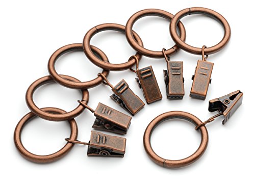 Iron Metal Curtain Clip Rings 1 Inch Interior Diameter Set of 8, Copper Antiqued